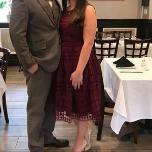 Lulus burgundy eyelet midi dress